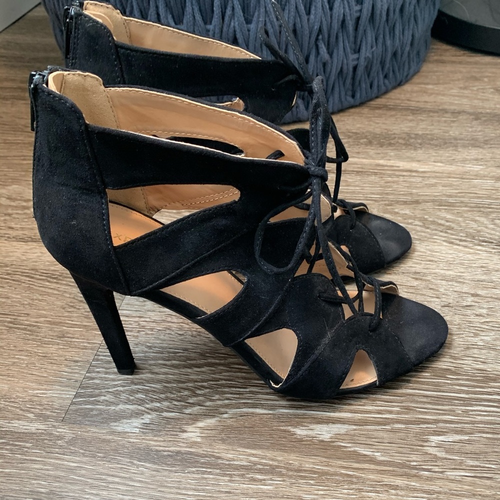 Express suede lace-up heels
